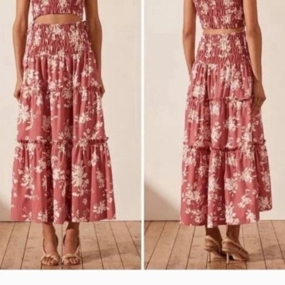 House of Harlow 1960 Red White Floral Linen Blend Prairie Midi Skirt Women Large